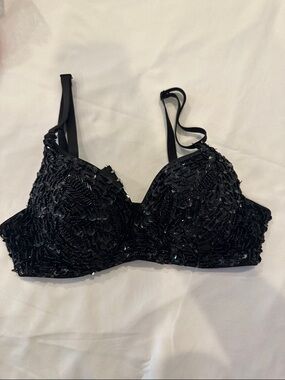 Women's Black Beaded Push-Up Bra